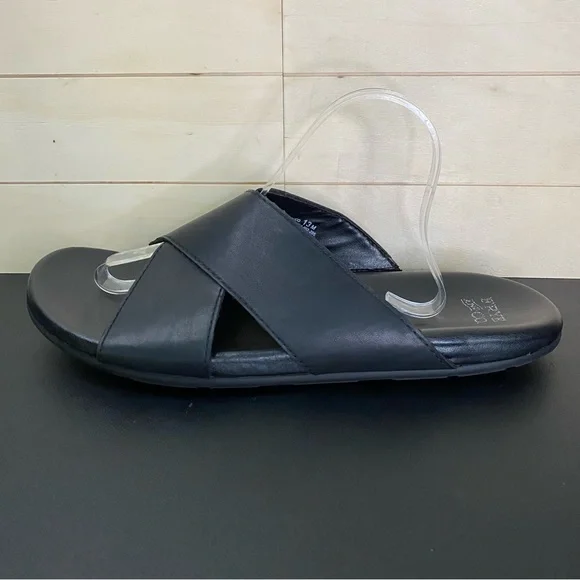 Frye Co Rocco Slides Men's Size 13 Shoes Black Faux Leather Cross Strap Sandals - Picture 4 of 11